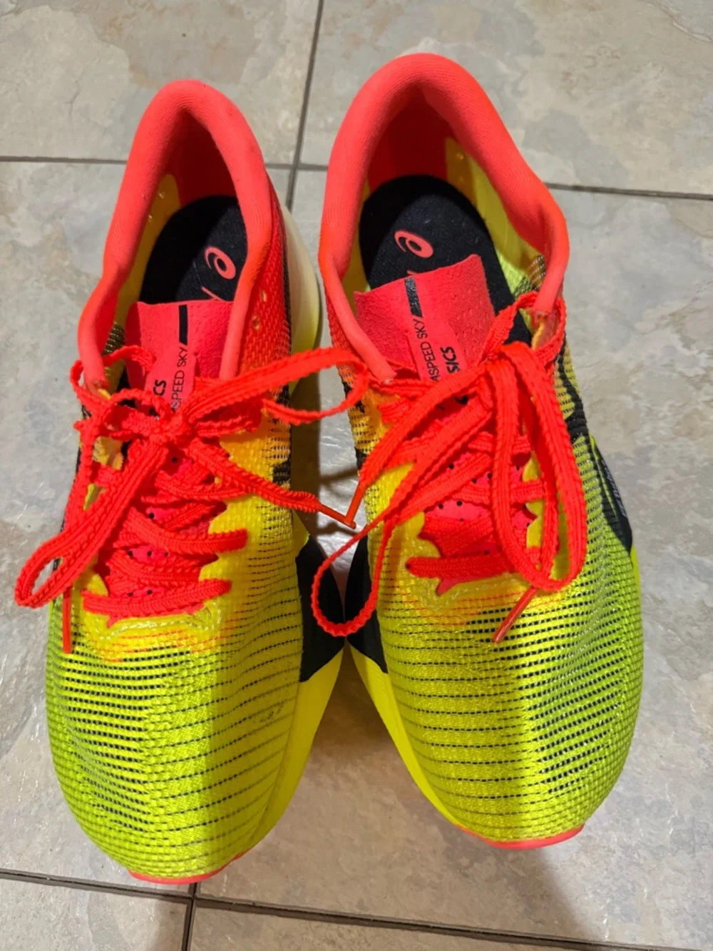 ASICS Meta Speed Sky Yellow and Red Speed Running Shoes - Picture 1 of 6